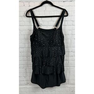 MEET.CURVE black gold polka dot swim one piece suit dress size 3XL NWT